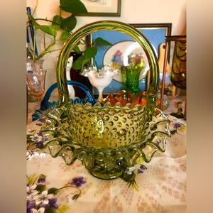 Vintage Fenton hobnail basket